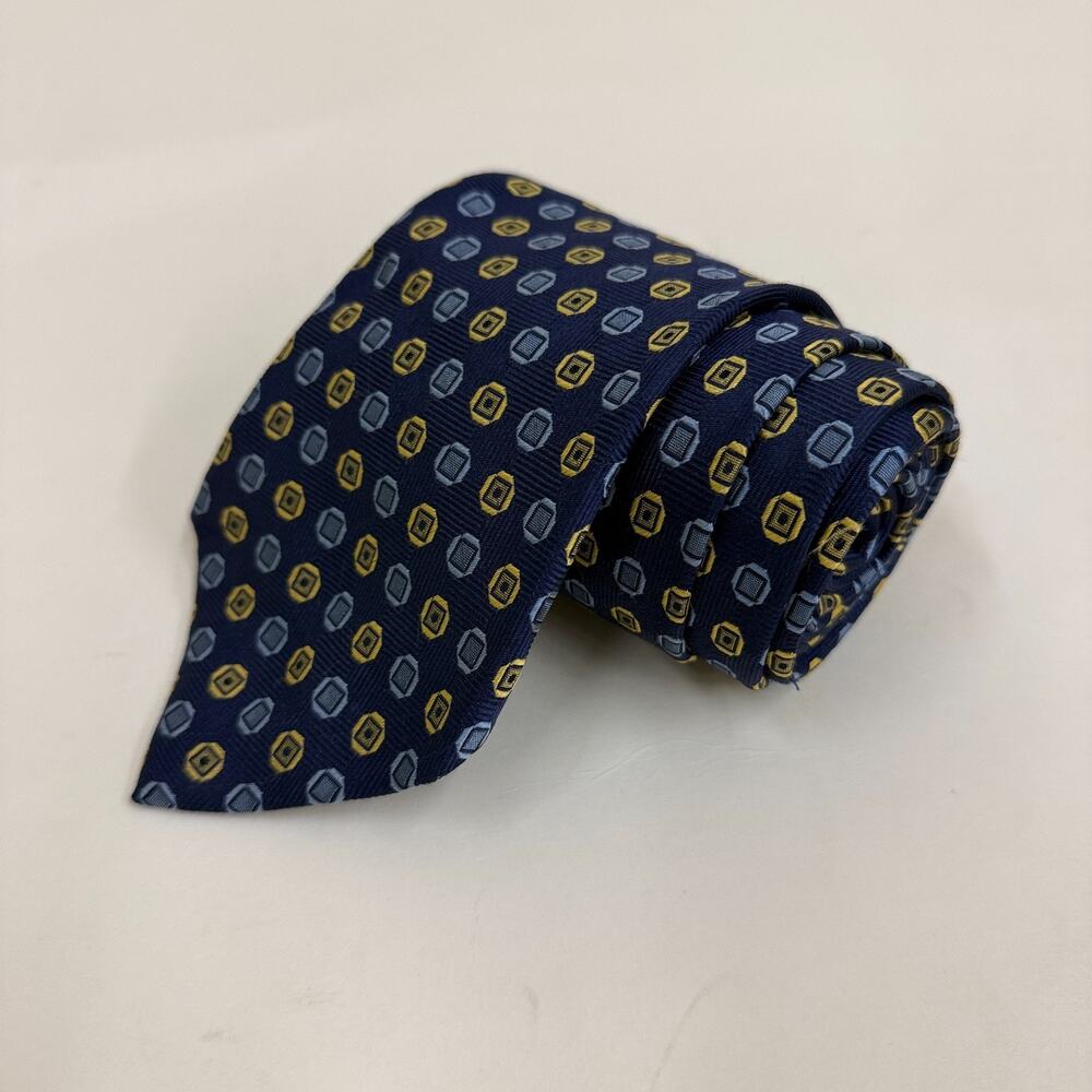 Thomas Pink London Navy Gold Medallion Silk Tie Mens Necktie